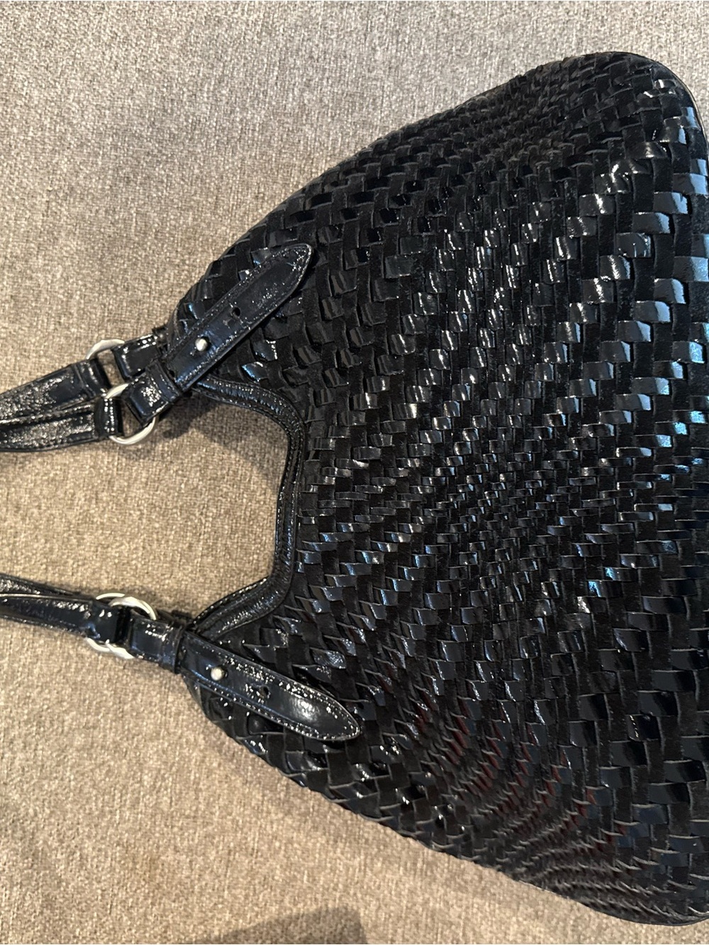Cole Haan woven suede and patent leather bag